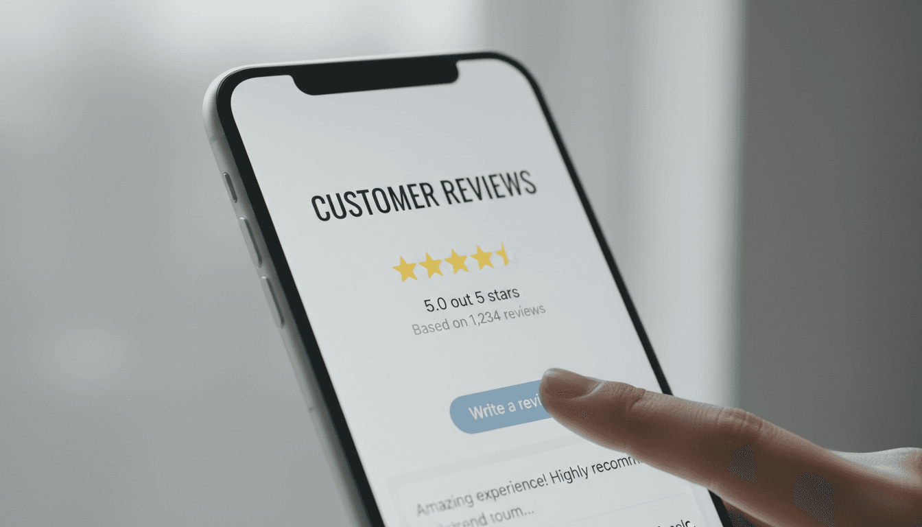 Five-star customer review displayed on smartphone screen