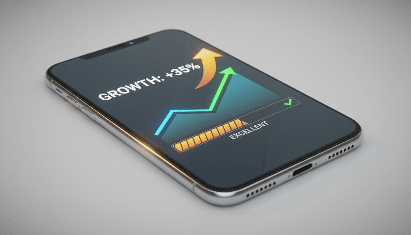 Smartphone showing positive rating trend